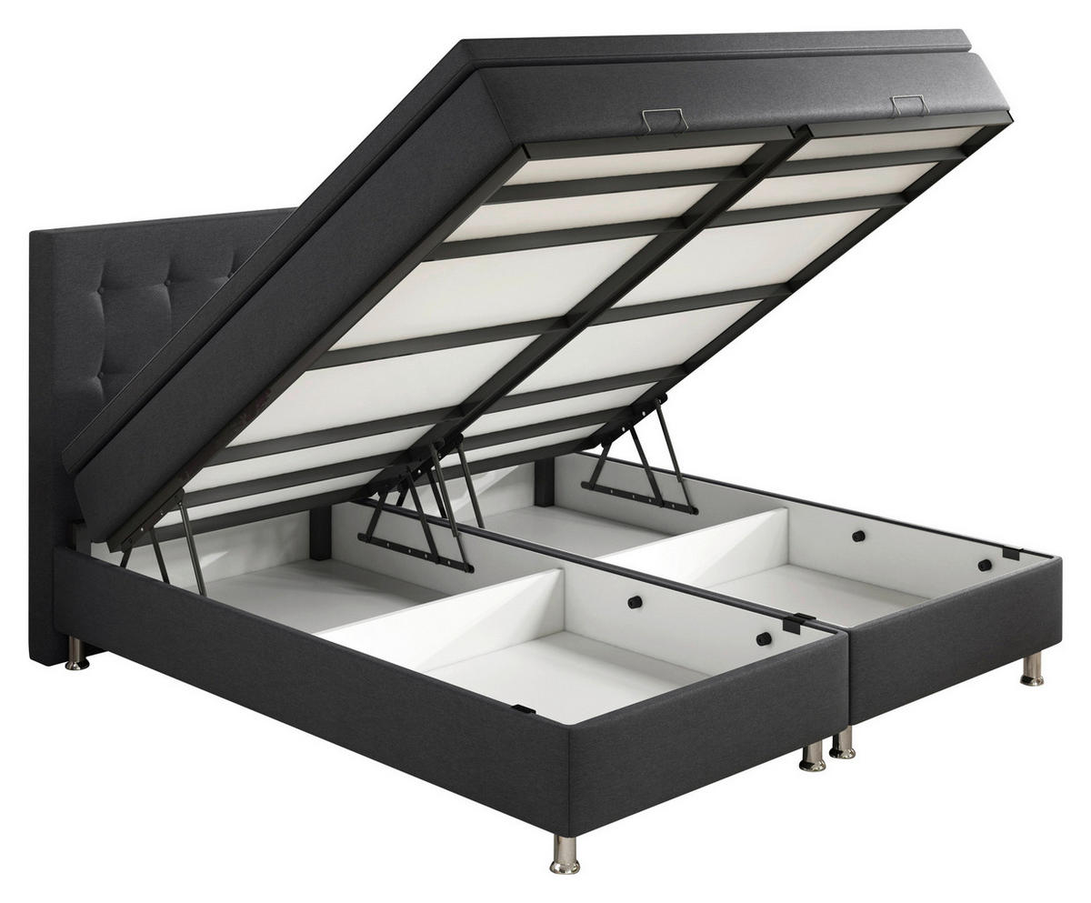 BOXSPRINGBETT 180/200 cm  in Anthrazit  - Anthrazit/Silberfarben, KONVENTIONELL, Textil/Metall (180/200cm) - MID.YOU