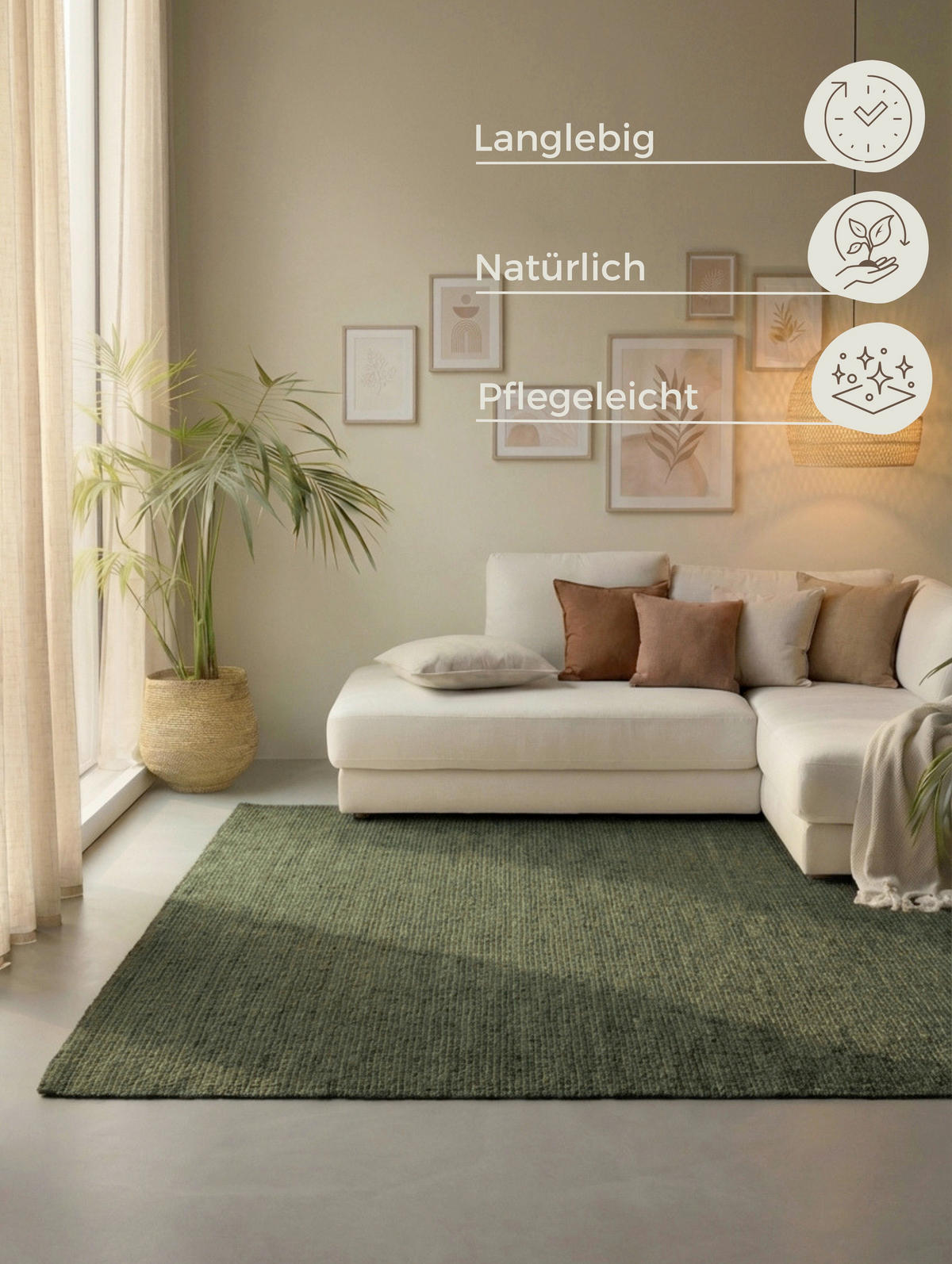 JUTETEPPICH 120/170 cm Bouclé Olivgrün  - Olivgrün, Basics, Textil (120/170cm) - Hanse Home
