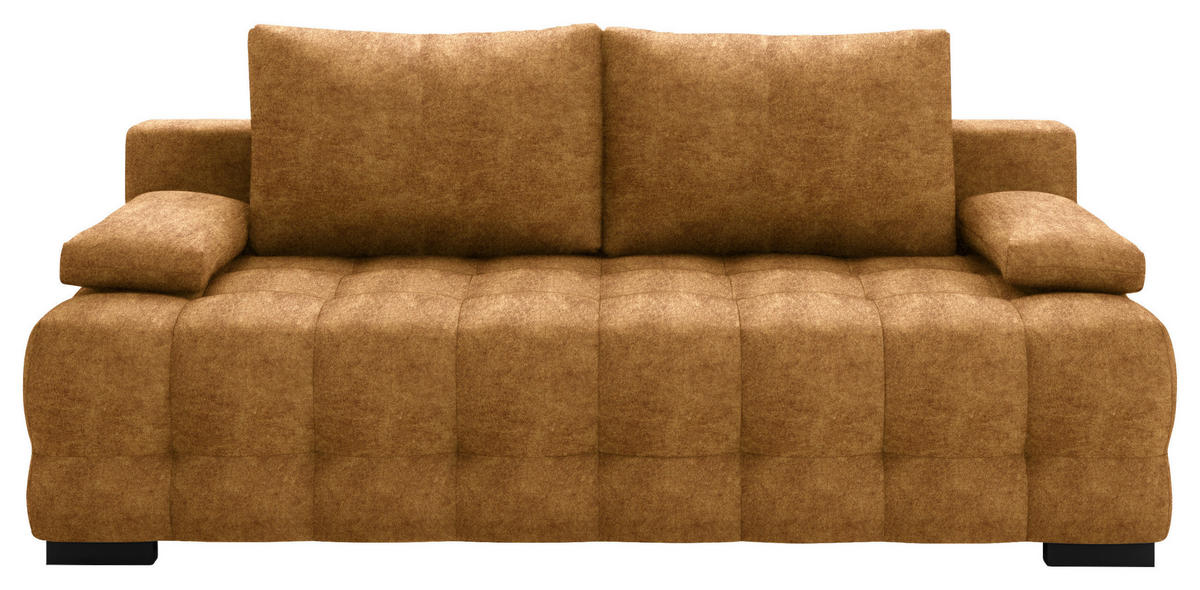 SCHLAFSOFA  in Velours Goldfarben  - Goldfarben/Schwarz, KONVENTIONELL, Kunststoff/Textil (209/96/100cm) - Stylife
