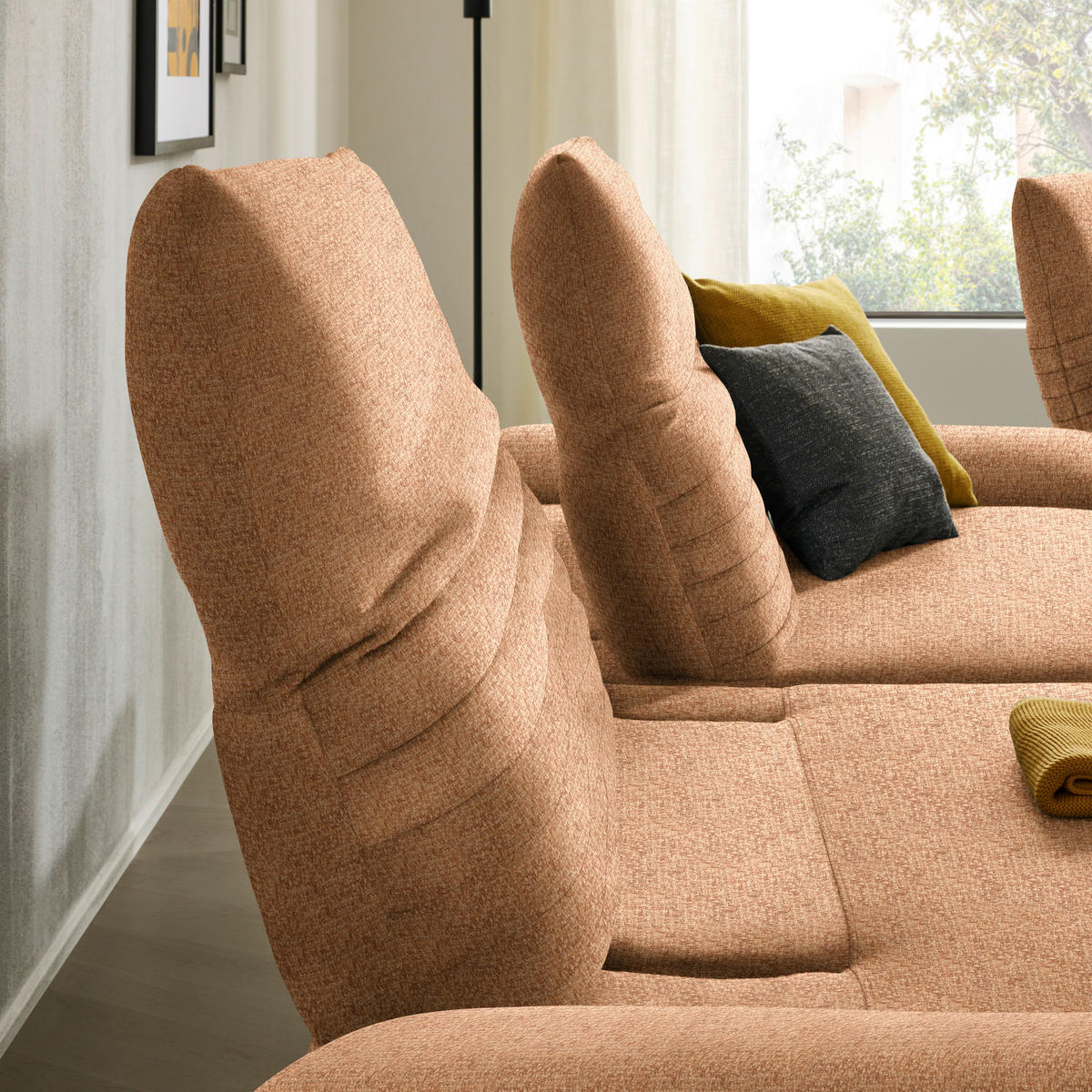 ECKSOFA in Chenille Aprikose  - Aprikose/Schwarz, Design, Textil/Metall (170-195/280cm) - Dieter Knoll