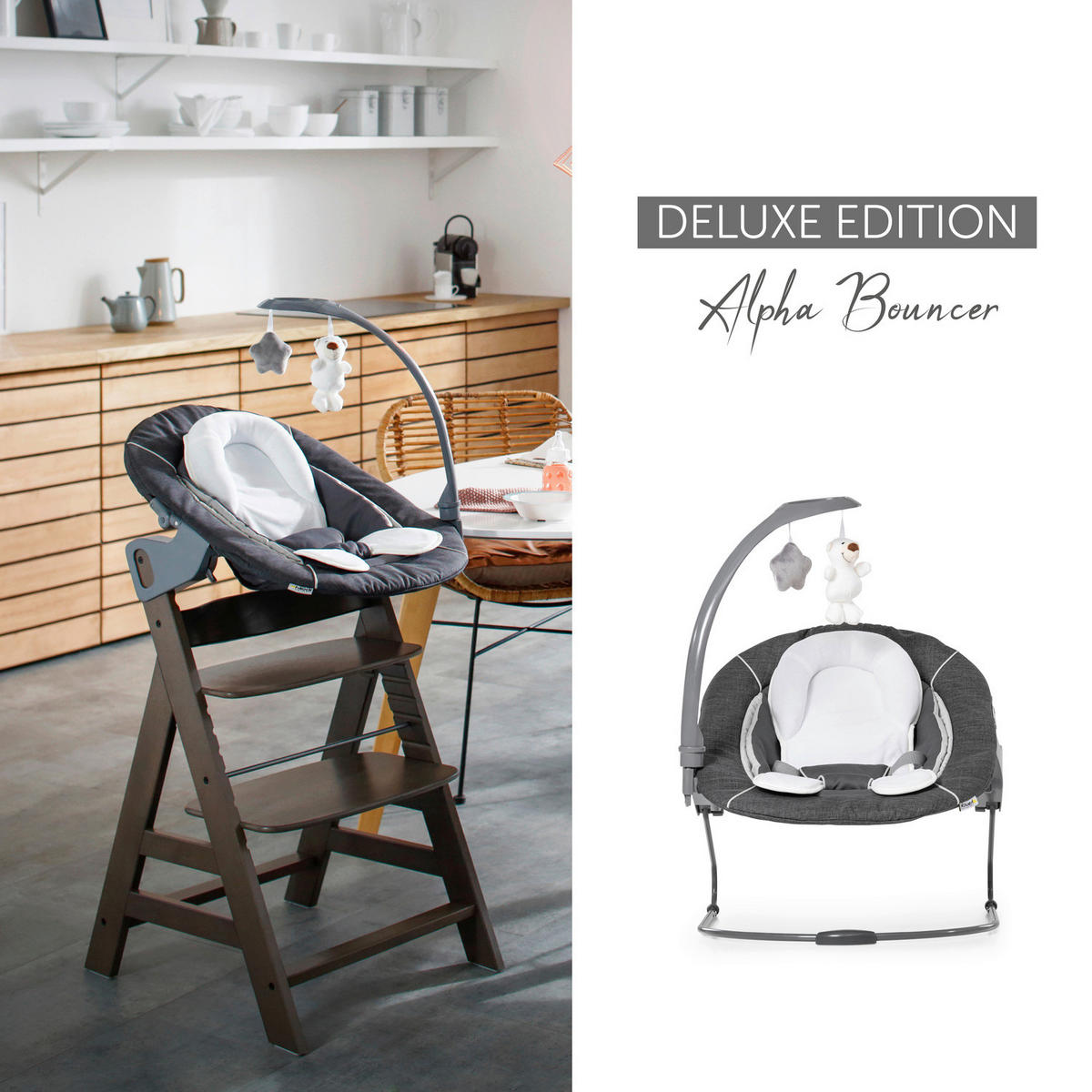 HOCHSTUHLLIEGE ALPHA BOUNCER DELUXE  - Weiß/Grau, Trend, Textil (66/49/45cm) - Hauck