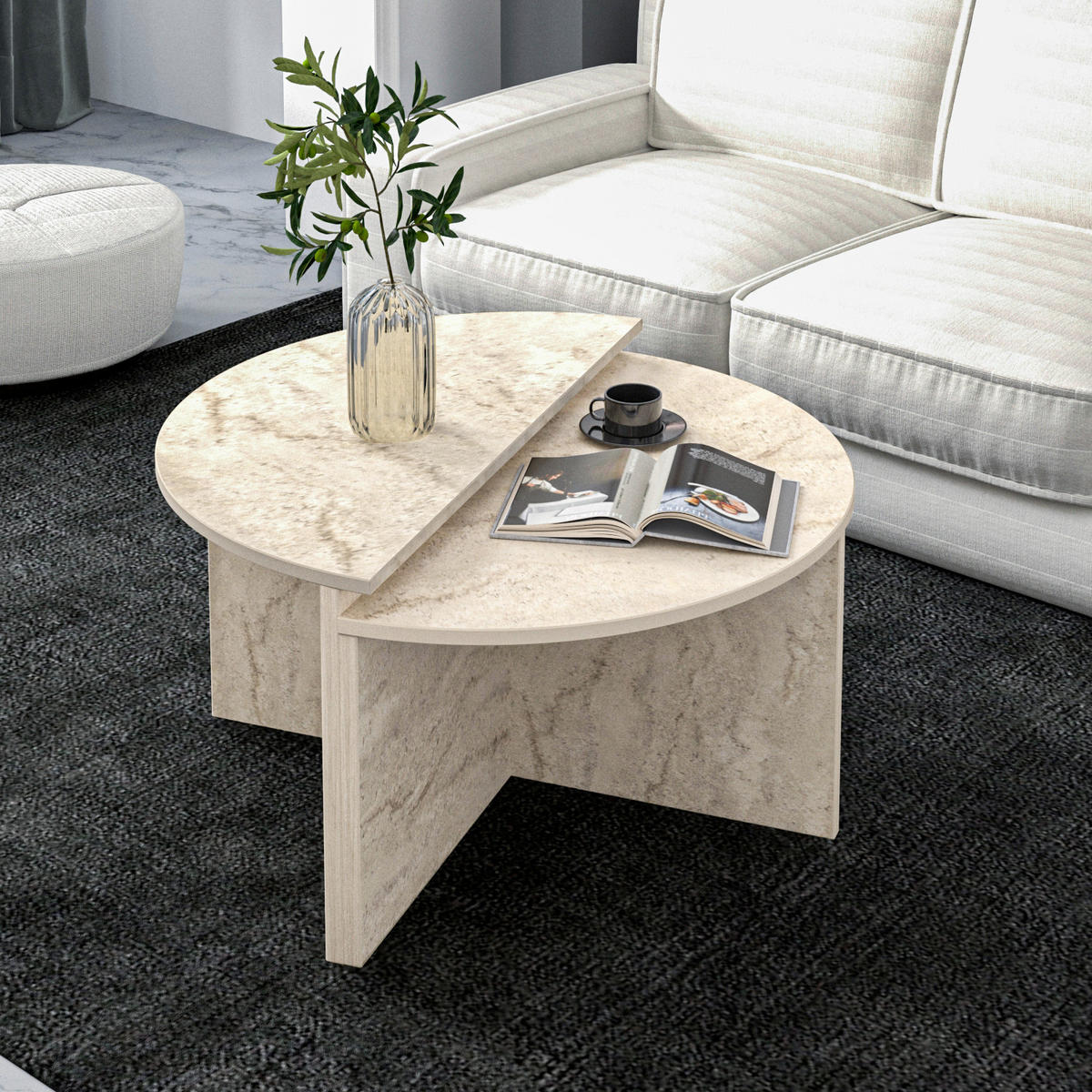 COUCHTISCHSET Dolunay Couchtisch Beige  - Beige, Design, Holzwerkstoff - Livetastic