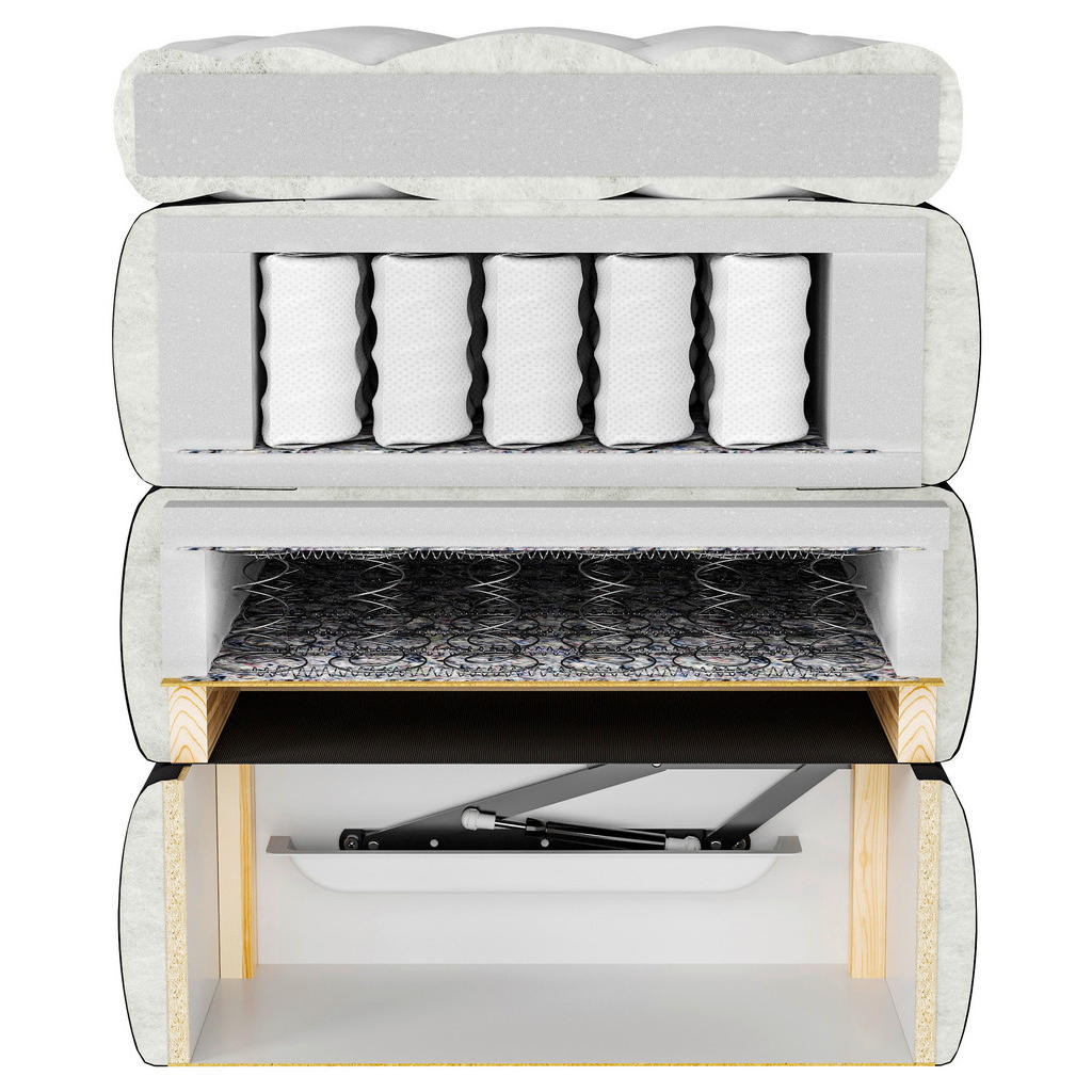 Thumbnail - Mid.you Boxspringbett, Weiß, Textil, H3 + H4, Höhe ca. 19 cm, 180x220 cm, Made in Europe, Bettkasten, gepolstertes Kopft...