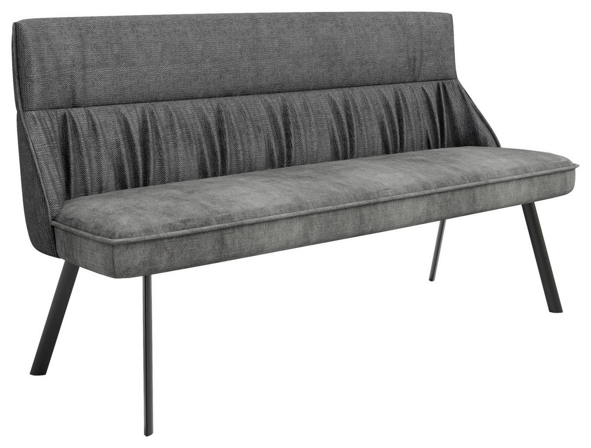 SITZBANK 180/88/63 cm Samt Anthrazit, Schwarz  - Anthrazit/Schwarz, MODERN, Textil/Metall (180/88/63cm) - MID.YOU