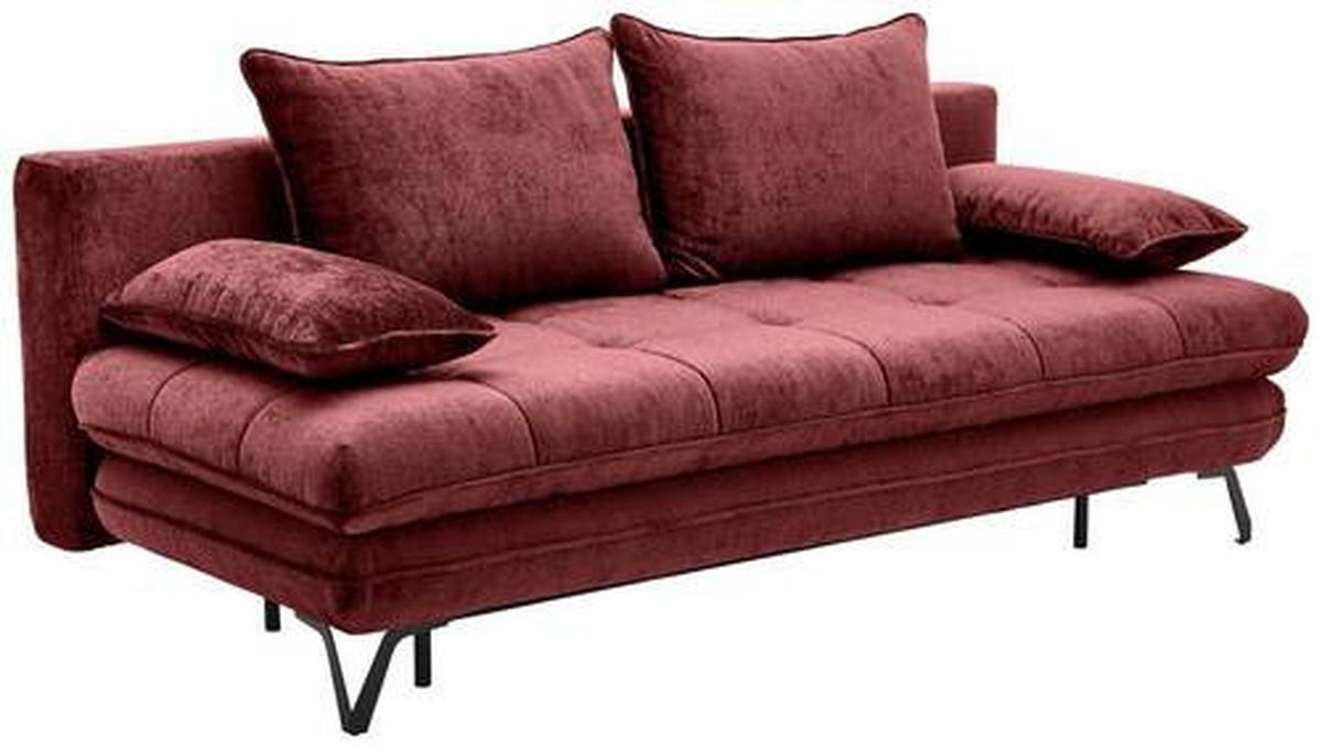 SCHLAFSOFA in Textil Weinrot  - Weinrot/Schwarz, Design, Textil/Metall (205/79-96/85cm) - Novel
