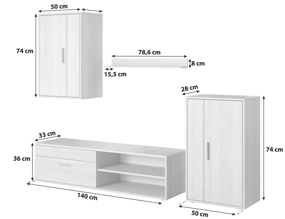 WOHNWAND  in Schwarz, Weiß  190/150/40 cm  - Silberfarben/Alufarben, Basics, Holzwerkstoff/Kunststoff (190/150/40cm) - P & B