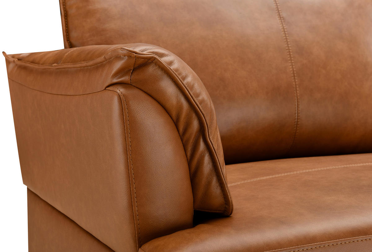 2-SITZER-SOFA Cognac Echtleder Lederlook  - Cognac/Schwarz, Design, Leder/Holz (195/87/90cm) - MID.YOU