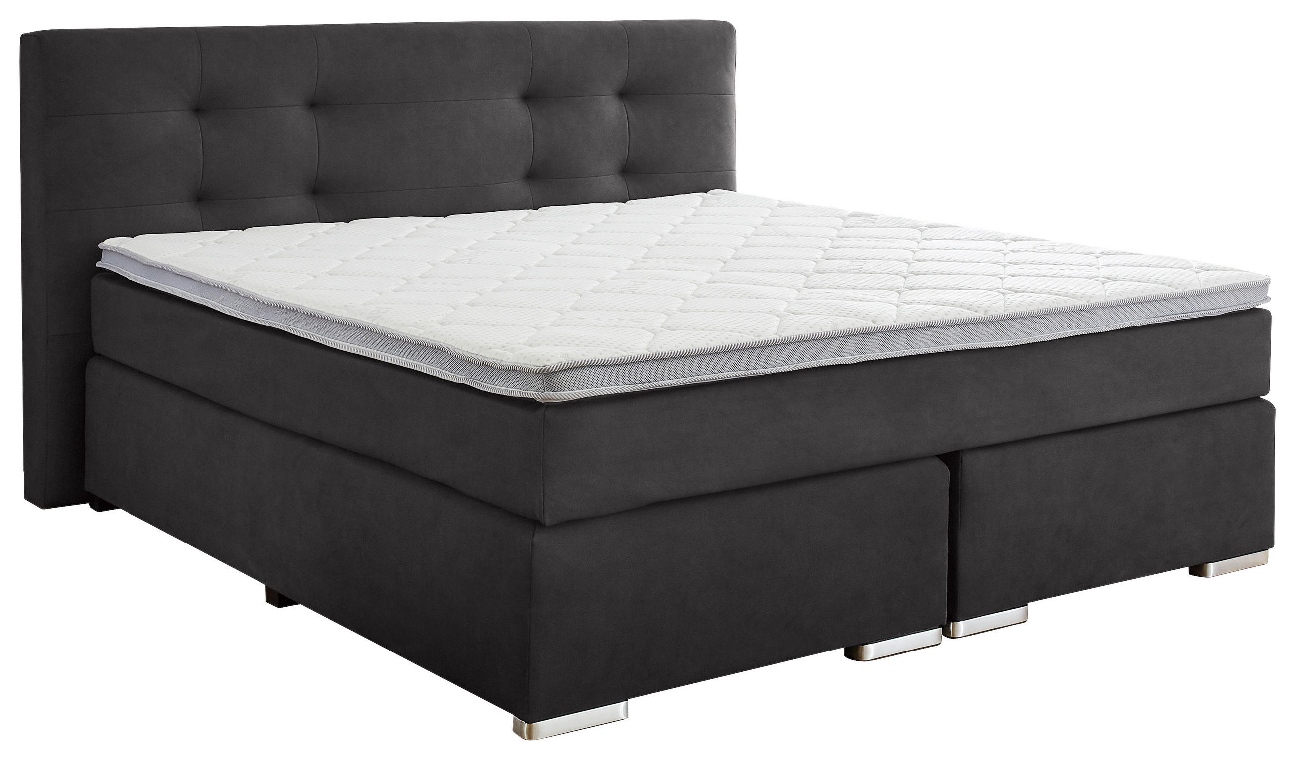BOXSPRINGBETT 180/200 cm,  in Anthrazit, Topper, Matratzen, H2 + H3 = mittel + fest  - Chromfarben/Anthrazit, KONVENTIONELL, Kunststoff/Textil (180/200cm) - Carryhome
