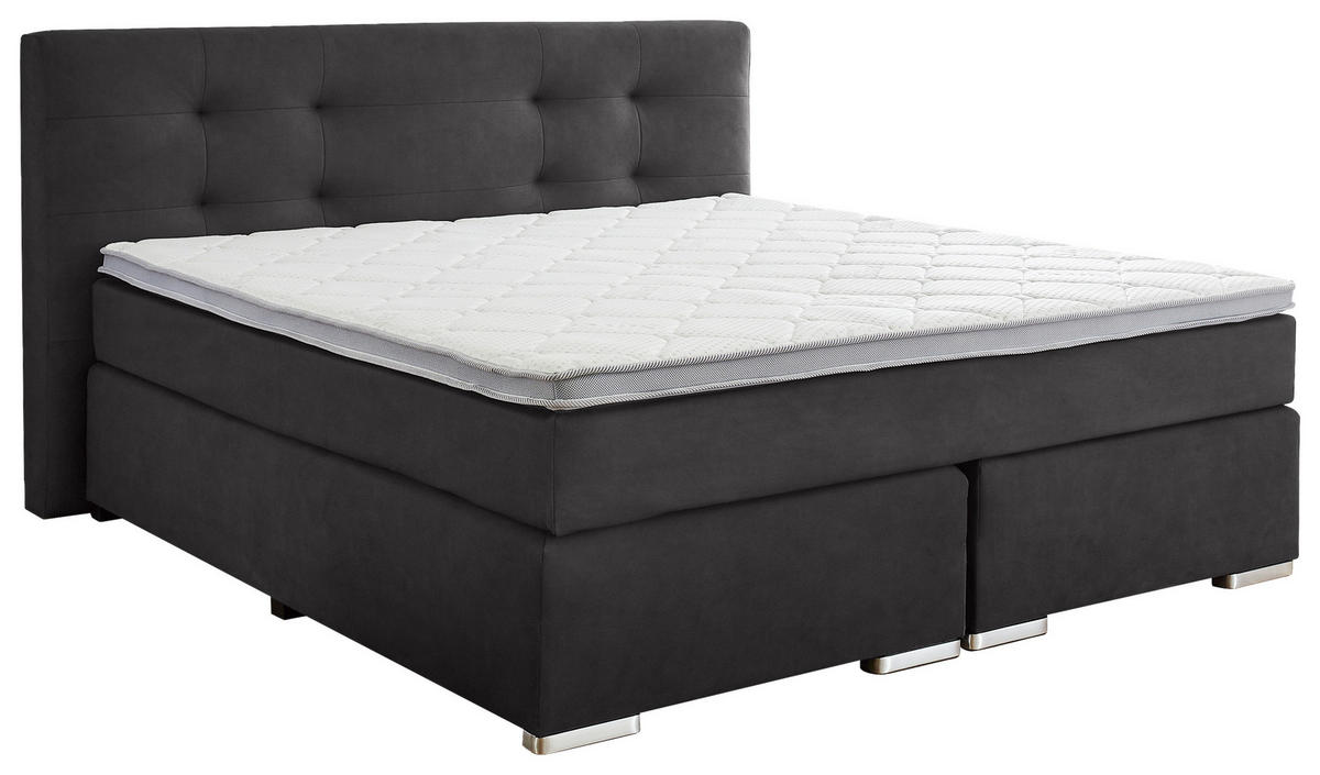 BOXSPRINGBETT 180/200 cm,  in Anthrazit, Topper, Matratzen, H2 + H3 = mittel + fest  - Chromfarben/Anthrazit, KONVENTIONELL, Kunststoff/Textil (180/200cm) - Carryhome