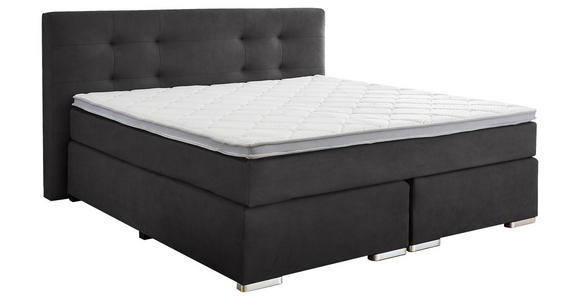 BOXSPRINGBETT 180/200 cm,  in Anthrazit, Topper, Matratzen, H2 + H3 = mittel + fest  - Chromfarben/Anthrazit, KONVENTIONELL, Kunststoff/Textil (180/200cm) - Carryhome