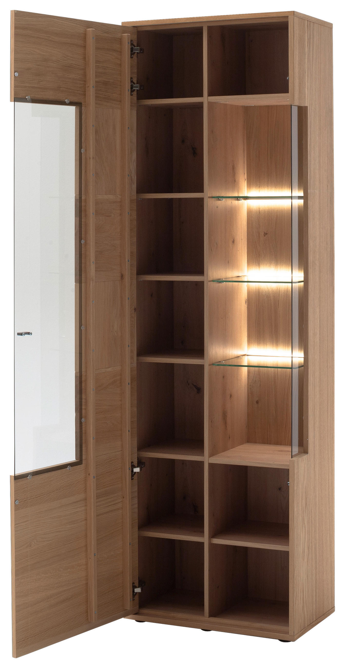 VITRINE  in furniert, massiv Balkeneiche Anthrazit, Eiche Bianco - Eiche Bianco/Anthrazit, Design, Glas/Holz (64/207/37cm) - MID.YOU