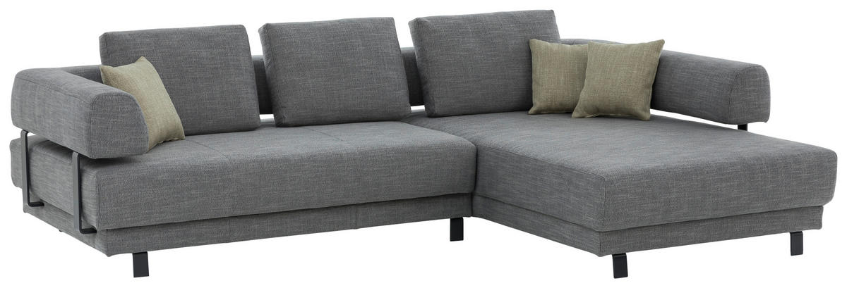 ECKSOFA Grau Flachgewebe  - Schwarz/Grau, Design, Textil/Metall (279/202cm)