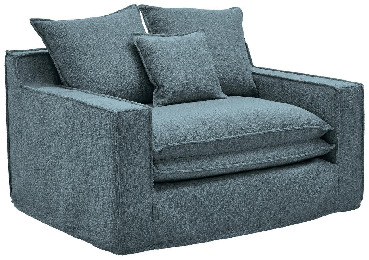 SESSEL Bouclé Blau    - Blau/Schwarz, Trend, Kunststoff/Textil (129/92/105cm) - Livetastic