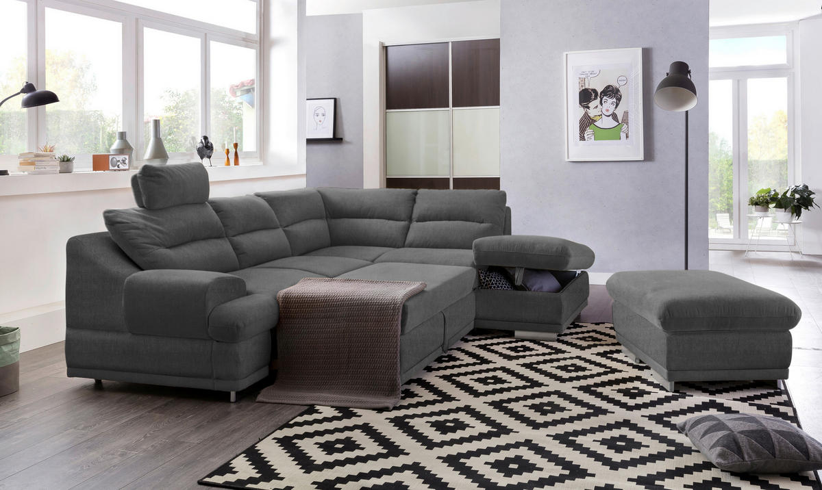 WOHNLANDSCHAFT in Velours Dunkelgrau  - Chromfarben/Dunkelgrau, Konventionell, Textil/Metall (264/217cm) - MID.YOU