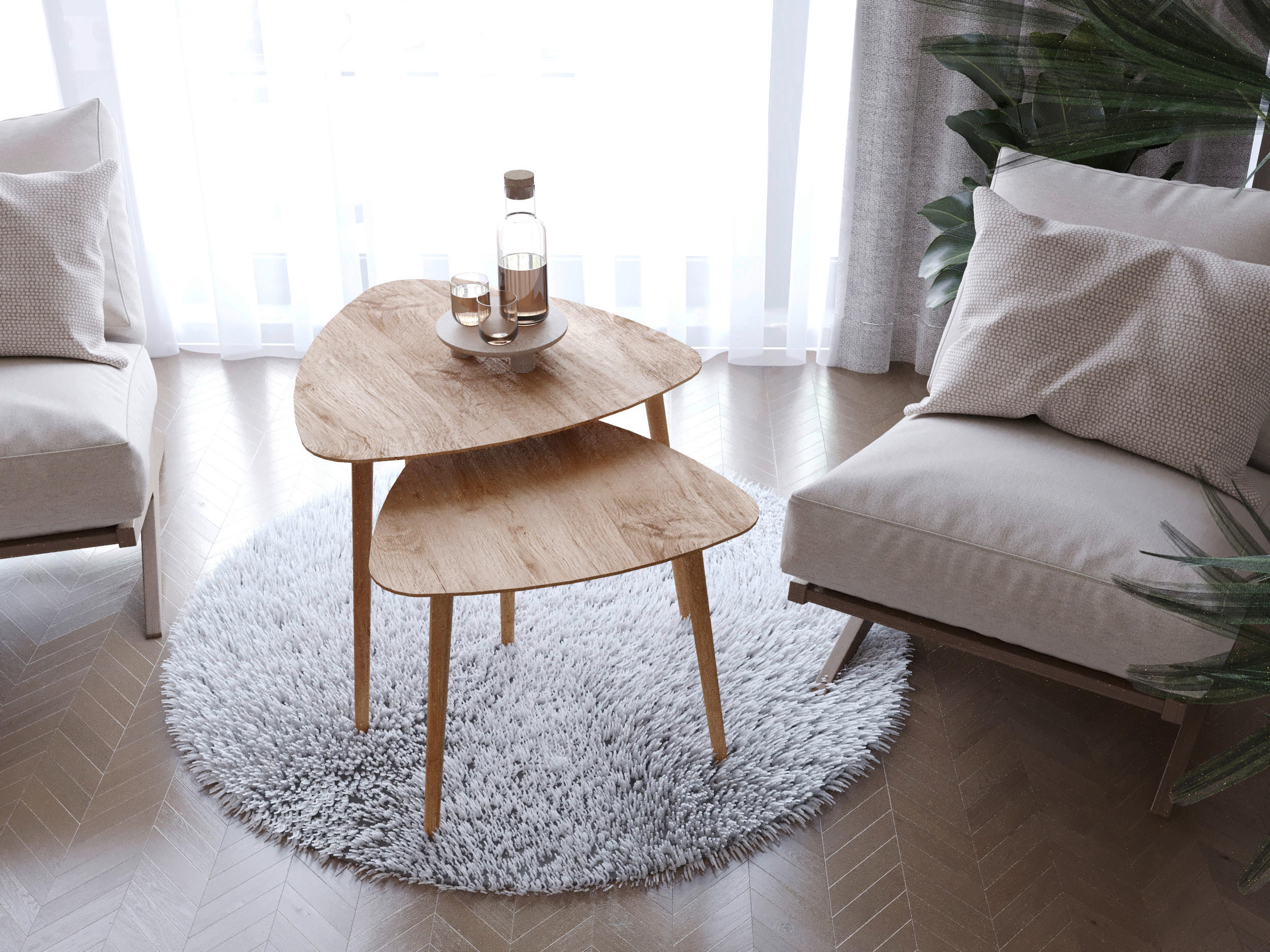 COUCHTISCHSET Wildeiche massiv Freiform Wildeiche  - Wildeiche, Trend, Holz (60/60/43cm) - Boxxx