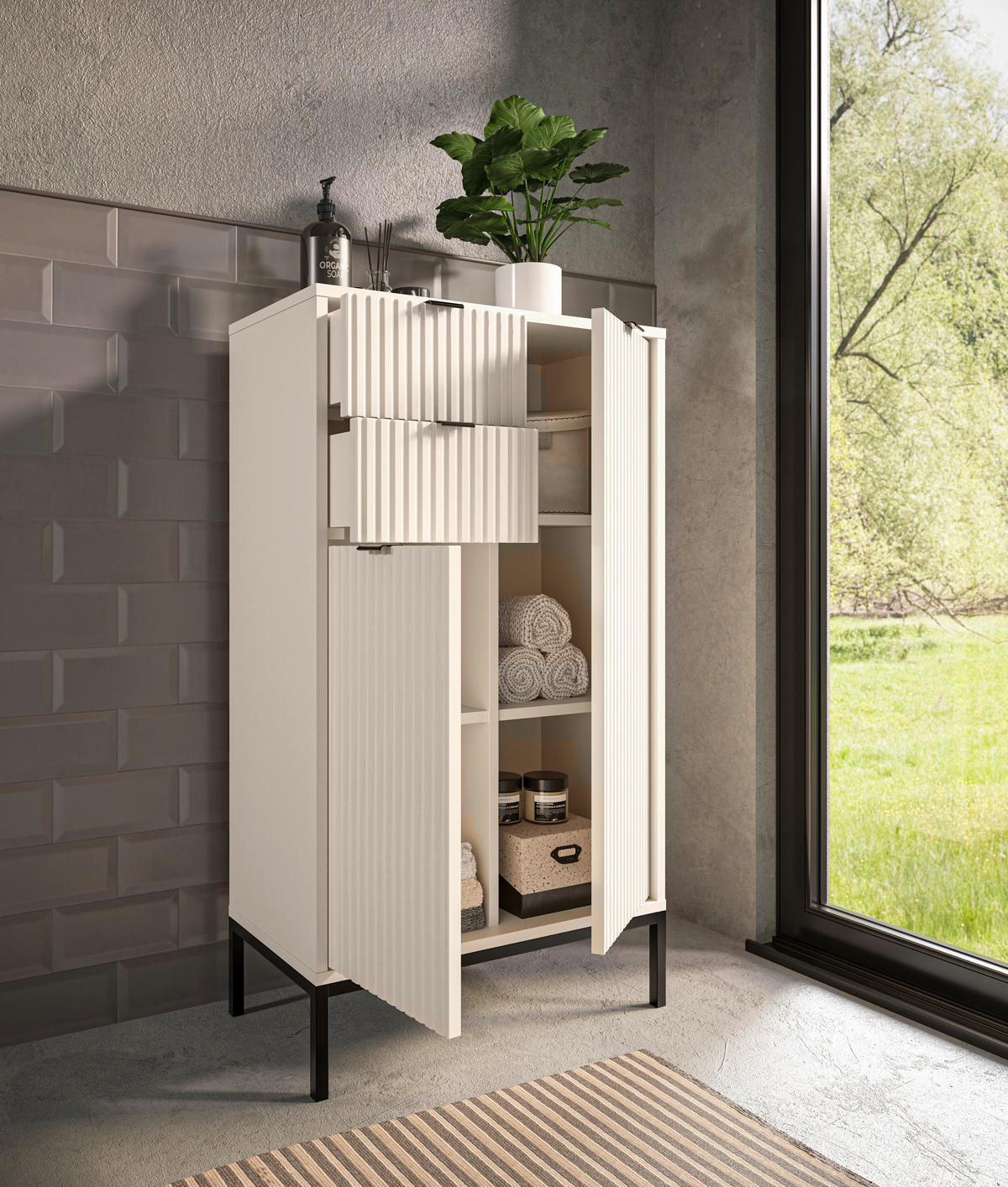 HIGHBOARD  in 60/106/32 cm  - Kaschmir/Schwarz, MODERN, Holzwerkstoff/Metall (60/106/32cm) - MID.YOU