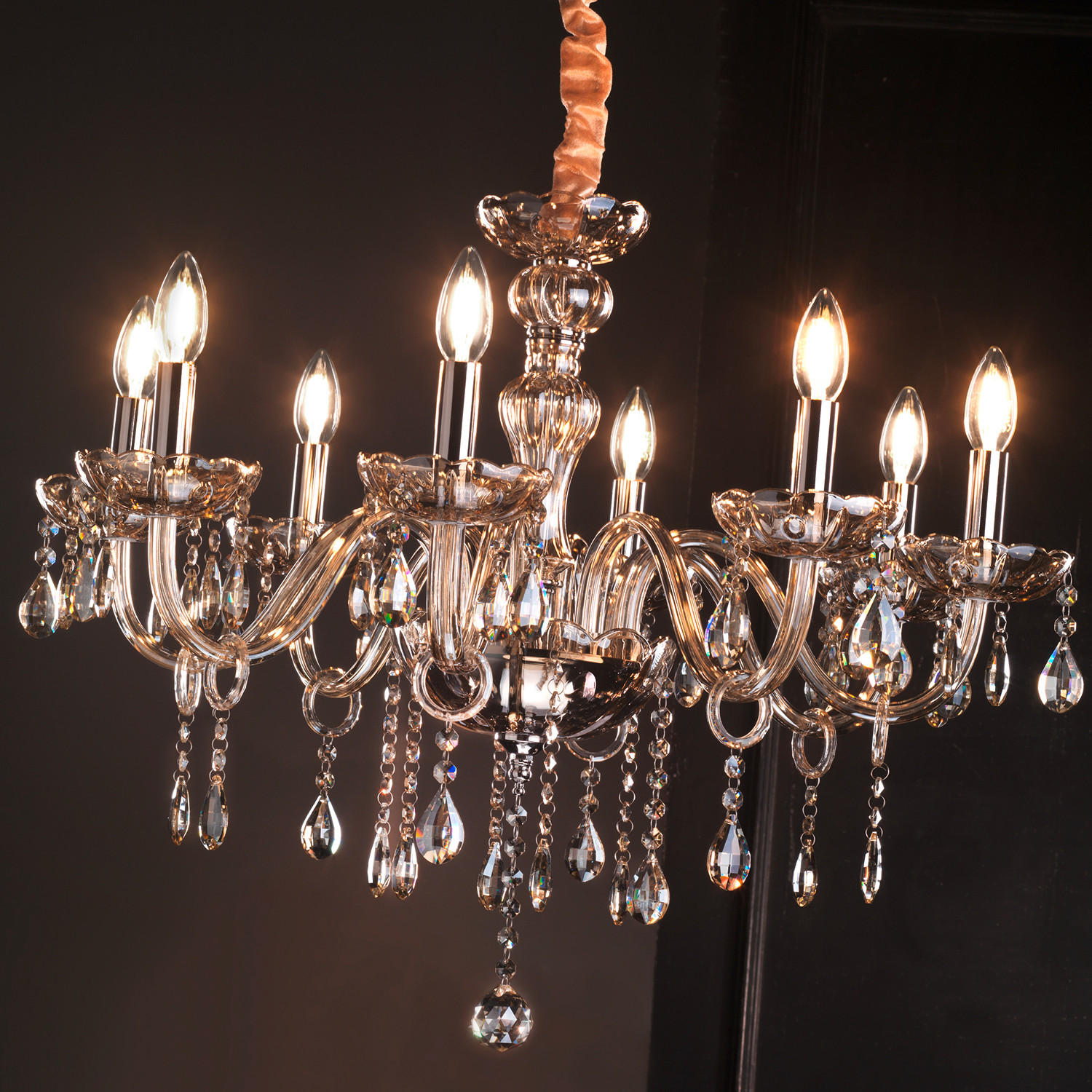 KRISTALL-HÄNGELEUCHTE 70/110 cm   - Bernsteinfarben, KONVENTIONELL, Glas/Metall (70/110cm)