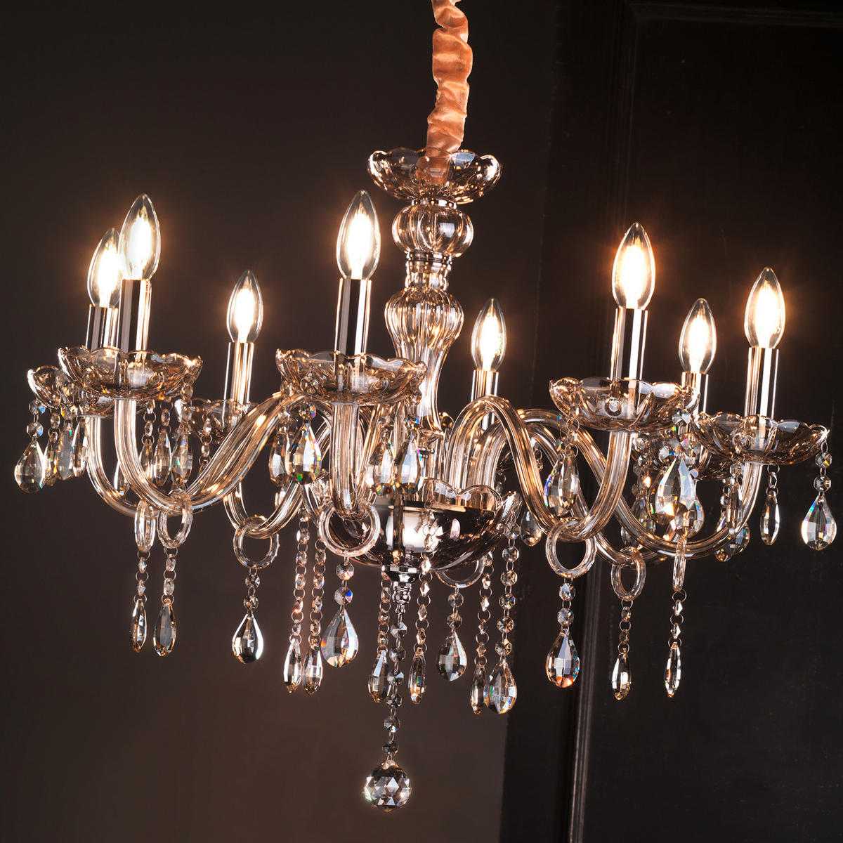 KRISTALL-HÄNGELEUCHTE 70/110 cm   - Bernsteinfarben, KONVENTIONELL, Glas/Metall (70/110cm)