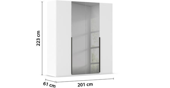 DREHTÜRENSCHRANK 201/223/61 cm 4-türig Grau, Weiß - Graphitfarben/Weiß, Trend, Glas/Holzwerkstoff (201/223/61cm) - Novel