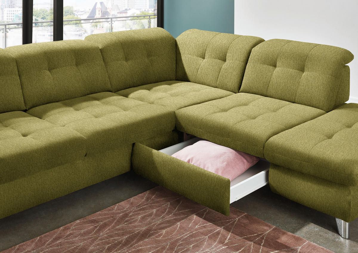ECKSOFA in Chenille Grün  - Chromfarben/Grün, Design, Textil/Metall (310/260cm) - Beldomo Speed