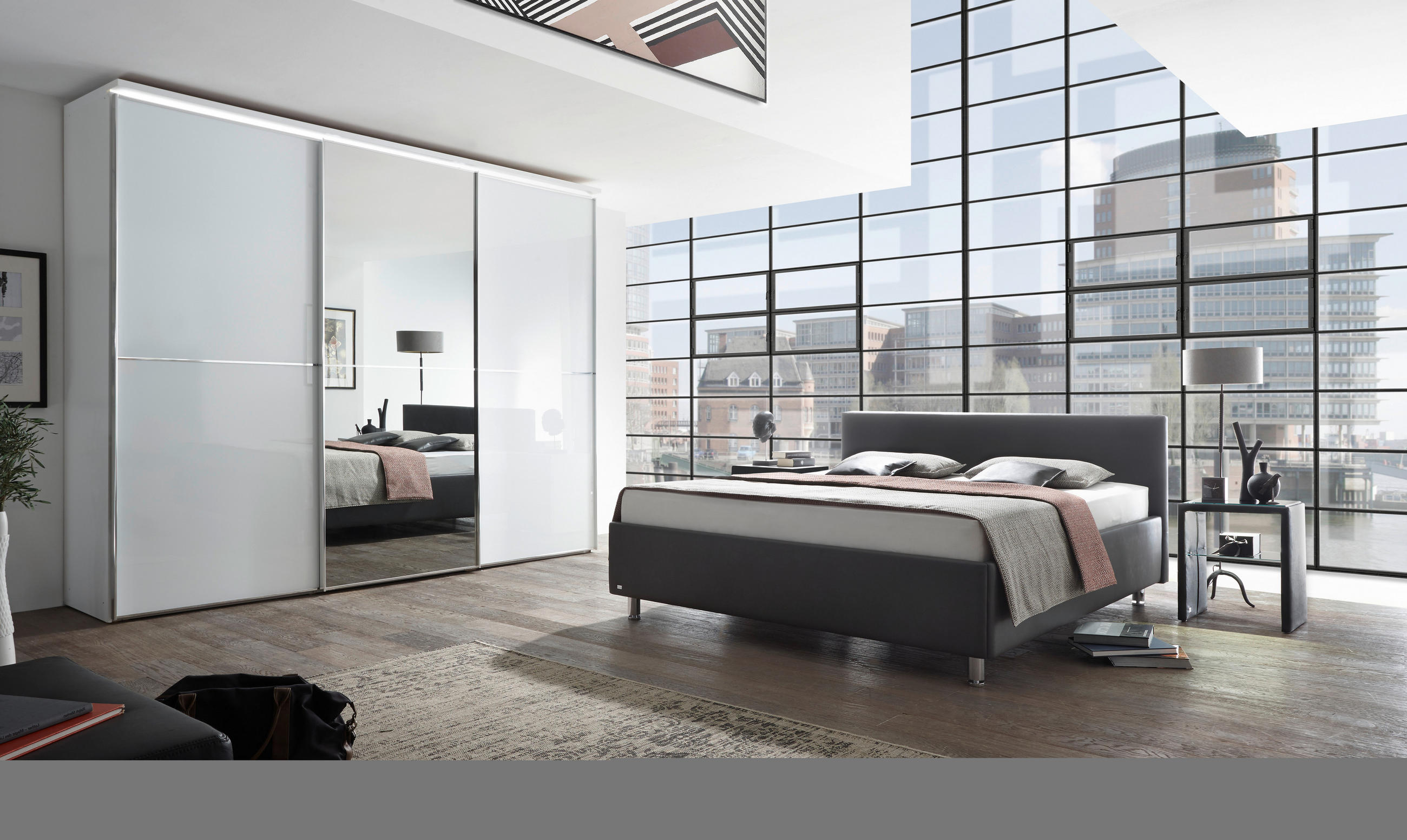 BOXSPRINGBETT 200/200 cm  in Dunkelgrau  - Chromfarben/Dunkelgrau, KONVENTIONELL, Holzwerkstoff/Textil (200/200cm) - RUF Betten