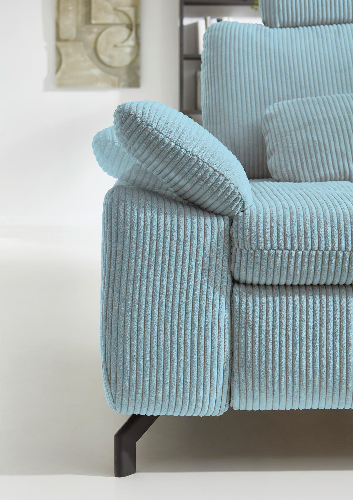 ECKSOFA in Cord, Velours Hellblau  - Schwarz/Hellblau, Design, Textil/Metall (291/197cm) - Beldomo Style