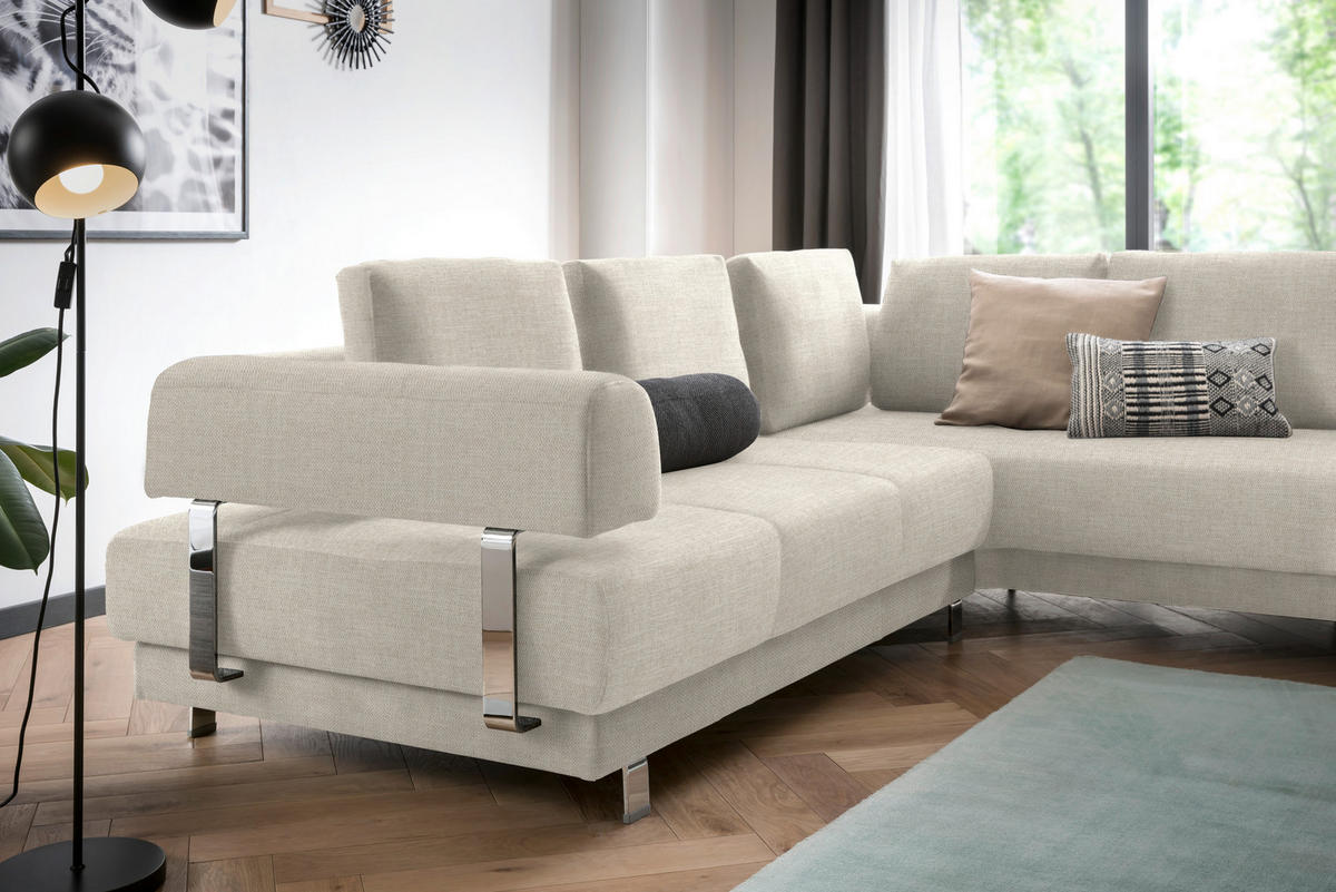 ECKSOFA in Chenille Creme  - Creme, Design, Textil/Metall (277/235cm)