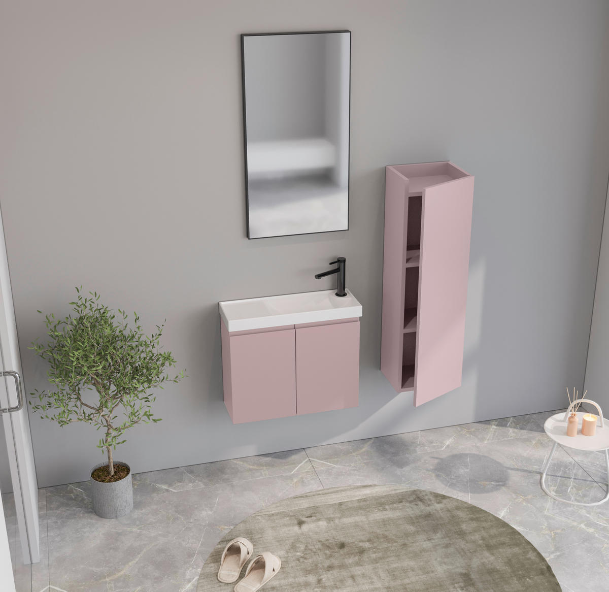BADEZIMMER 3-teilig  in  - Weiß Hochglanz/Rosa, MODERN, Keramik/Holzwerkstoff (60/140/22cm) - MID.YOU