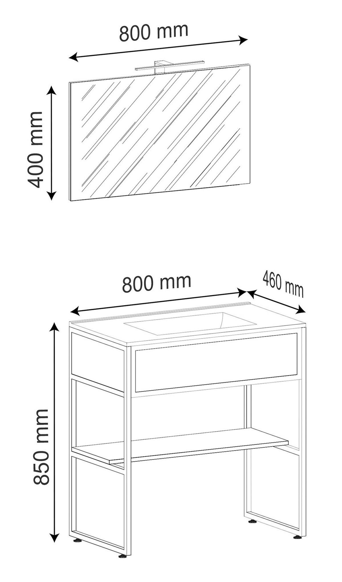 BADEZIMMER 3-teilig  in 80 cm  - Weiss/Schwarz, Modern, Glas/Keramik (80cm) - MID.YOU