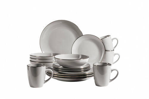 KOMBISERVICE Metallic Rim 16-teilig  - Grau, Basics, Keramik (34/31,5/32cm) - Mäser