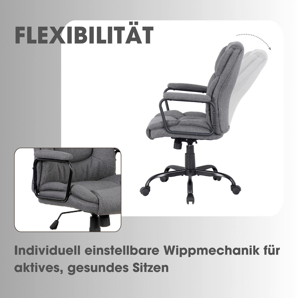 CHEFSESSEL Webstoff Grau, Schwarz Hochglanz  - Schwarz Hochglanz/Schwarz, MODERN, Textil/Metall (57/109/67cm) - MID.YOU
