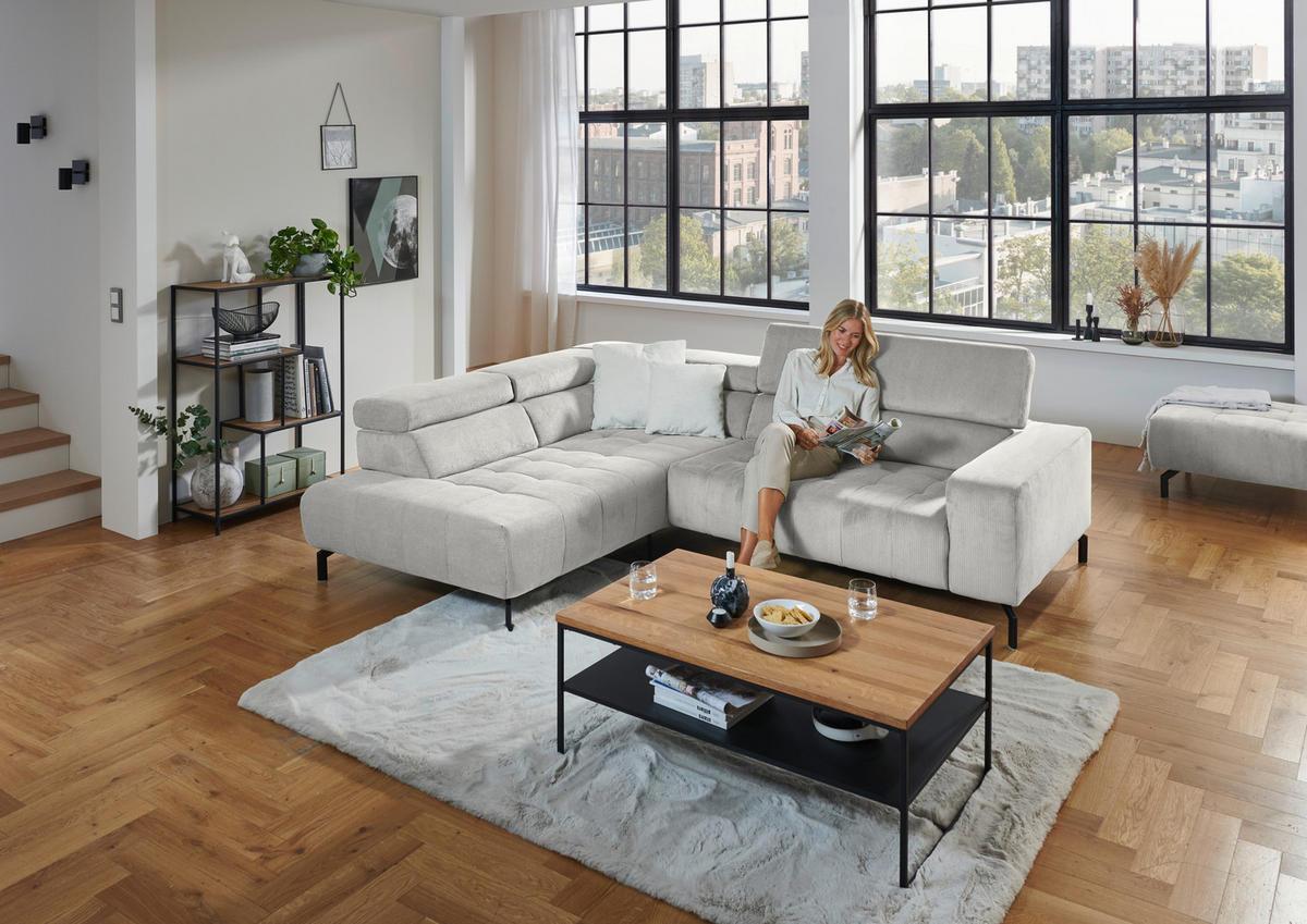 ECKSOFA Silberfarben Cord  - Silberfarben/Schwarz, Design, Textil/Metall (214/261cm) - Beldomo Style