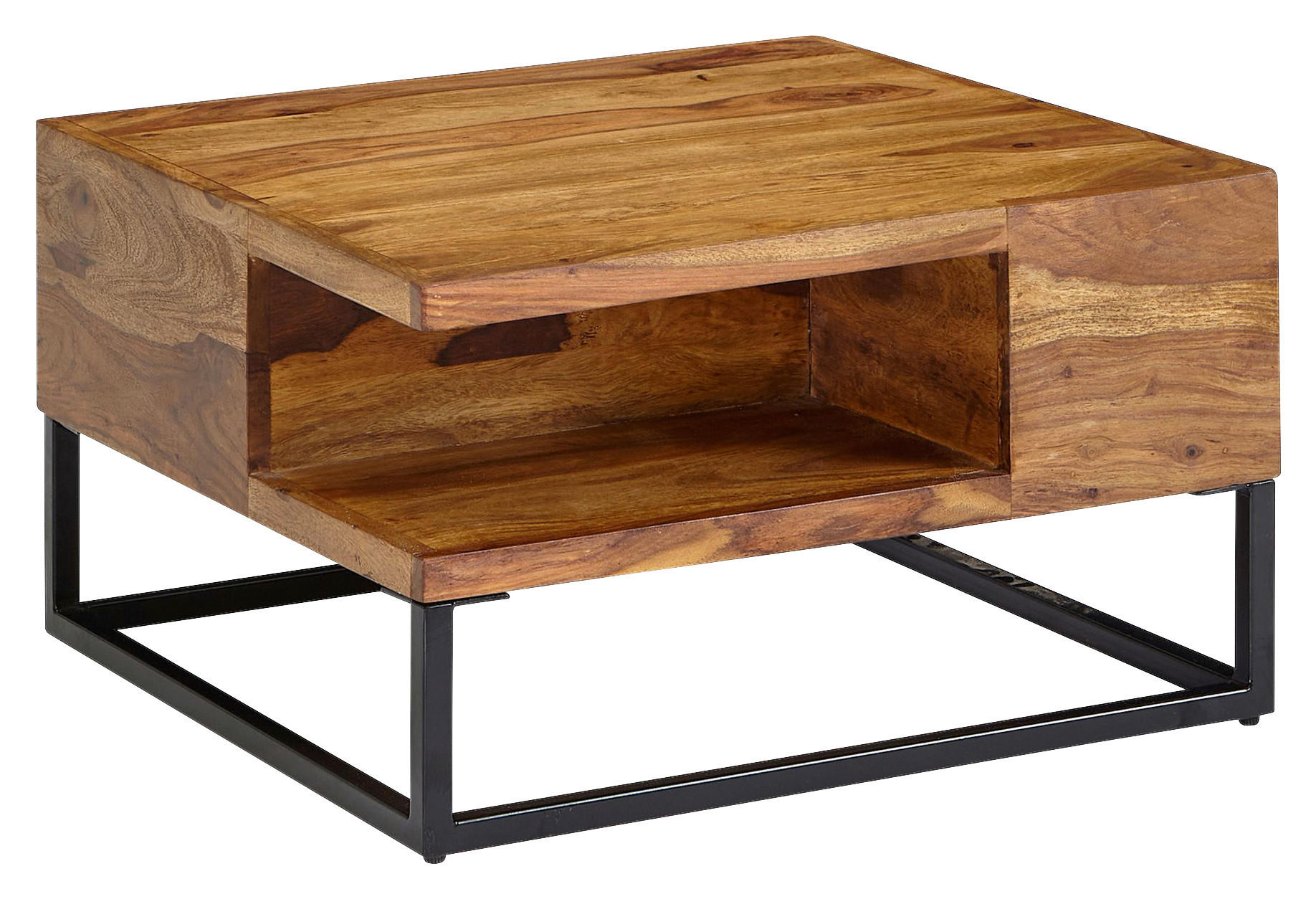 COUCHTISCH Sheesham massiv 60/60/34,5 cm quadratisch Sheeshamfarben  - Sheeshamfarben/Schwarz, MODERN, Holz/Metall (60/60/34,5cm) - MID.YOU