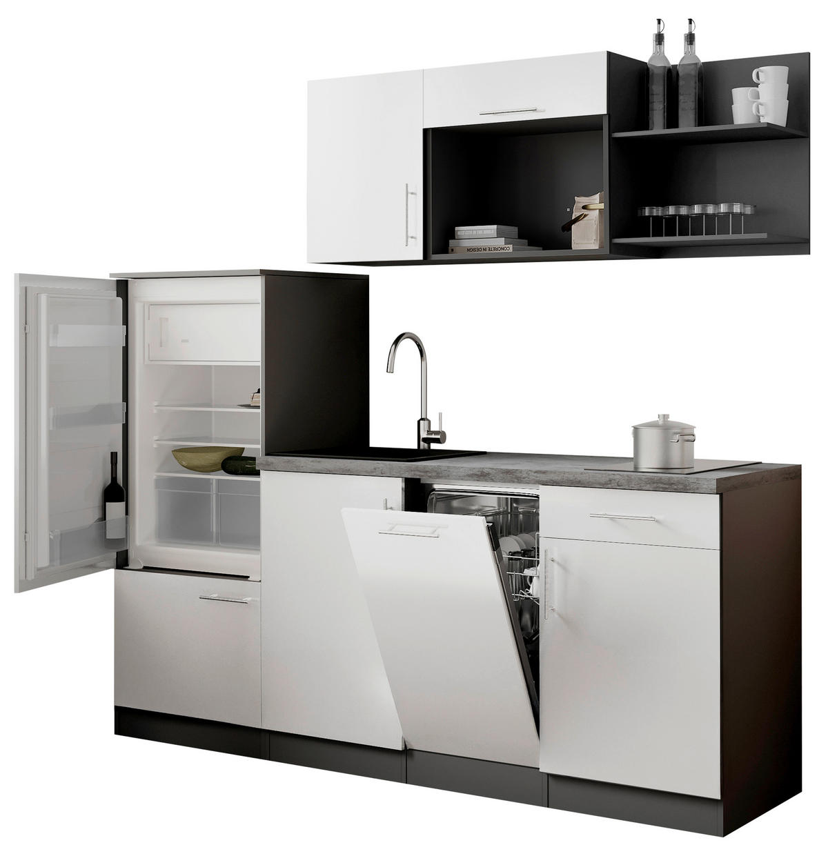 KUHINJSKI BLOK  bijela  - bijela/siva, Trend, drvni materijal/metal (205cm) - Respekta