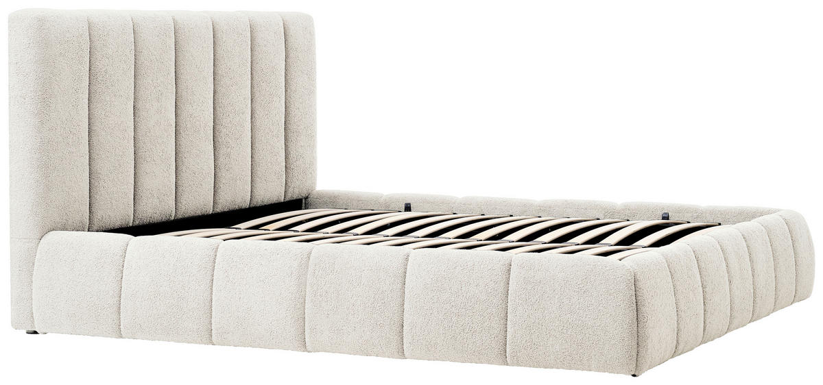 POLSTERBETT gepolstertes Kopfteil, Lattenrost, Bettkasten 180/200 cm  in Beige  - Beige/Schwarz, Design, Holz/Kunststoff (180/200cm) - Boxxx