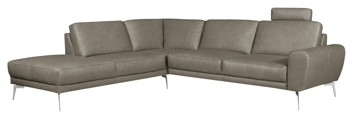 ECKSOFA in Echtleder Grau  250/273 cm  - Chromfarben/Grau, Design, Leder/Metall (250/273cm) - Livetastic