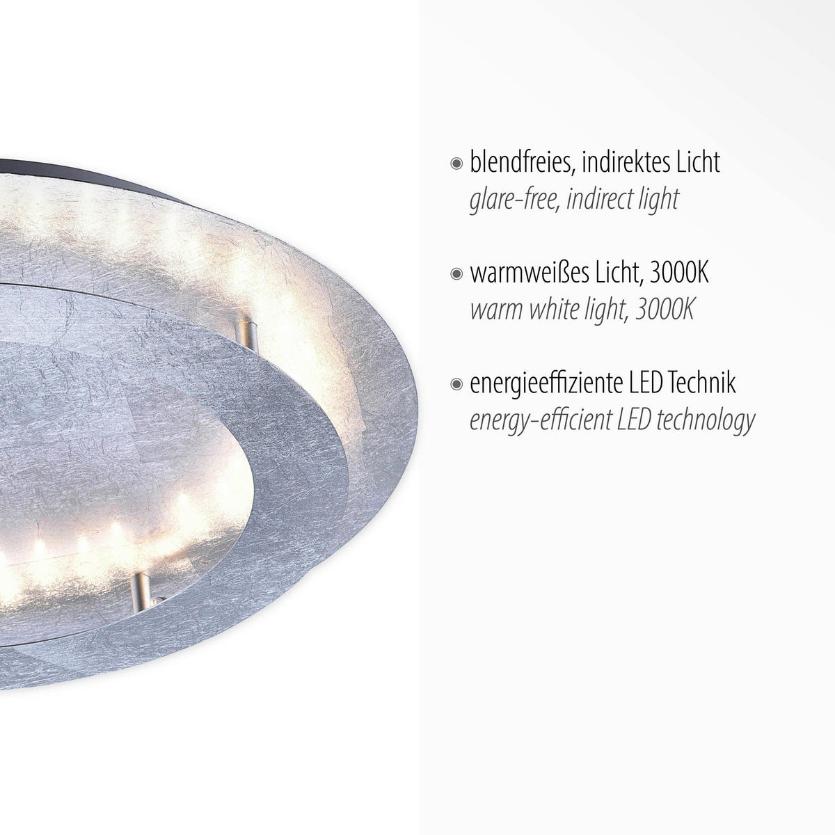 LED-DECKENLEUCHTE Nevis 50/50/8 cm   - Silberfarben, Design, Kunststoff/Metall (50/50/8cm) - Paul Neuhaus