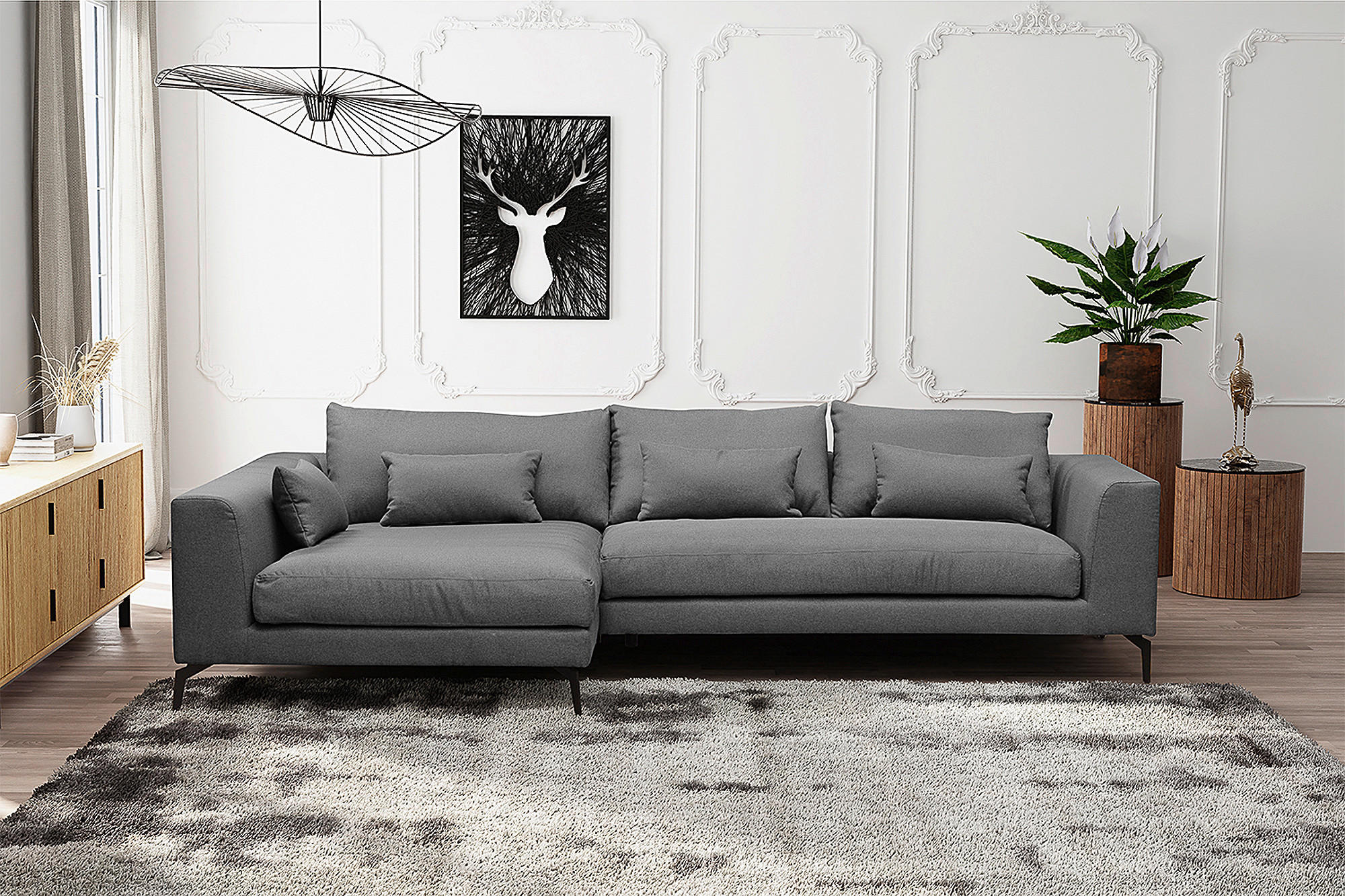 ECKSOFA in Flachgewebe Dunkelgrau  - Dunkelgrau/Schwarz, Design, Textil/Metall (172/313cm) - Livetastic