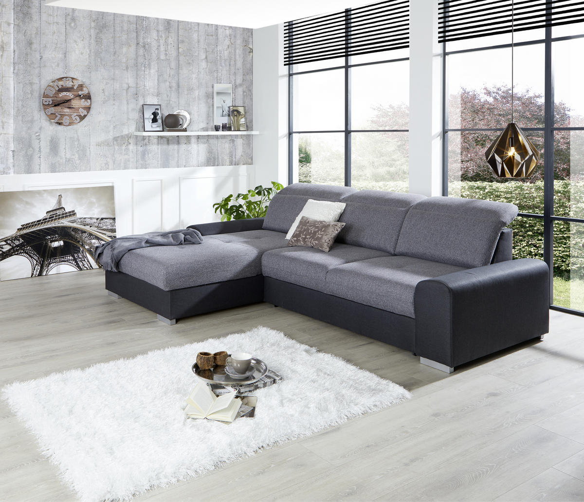 ECKSOFA in Webstoff Graphitfarben, Grau  - Silberfarben/Graphitfarben, Konventionell, Holz/Textil (203/286cm) - Livetastic
