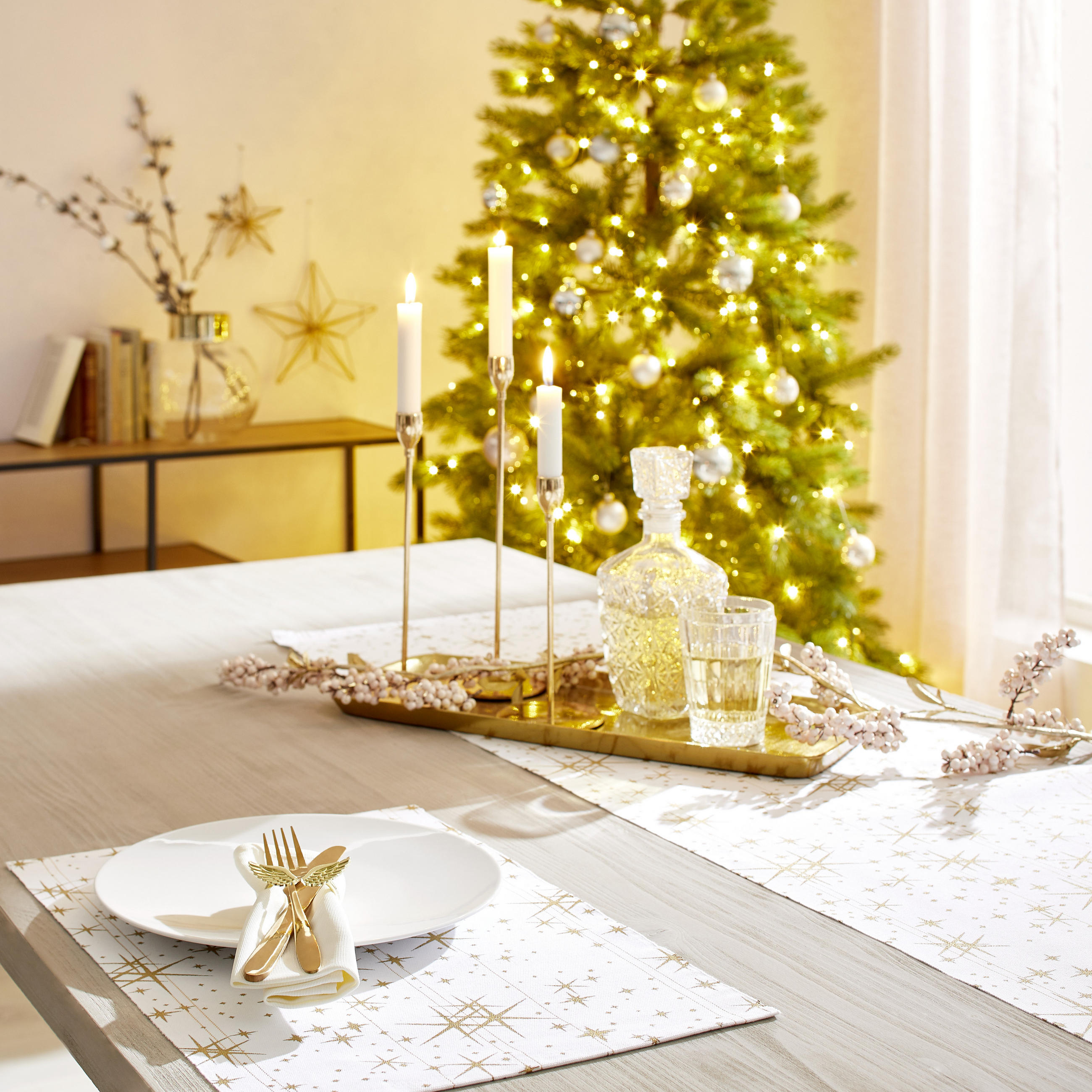 PROSTÍRÁNÍ, bavlna, 33/48 cm - bílá/barvy zlata, Basics, textil (33/48cm) - X-Mas