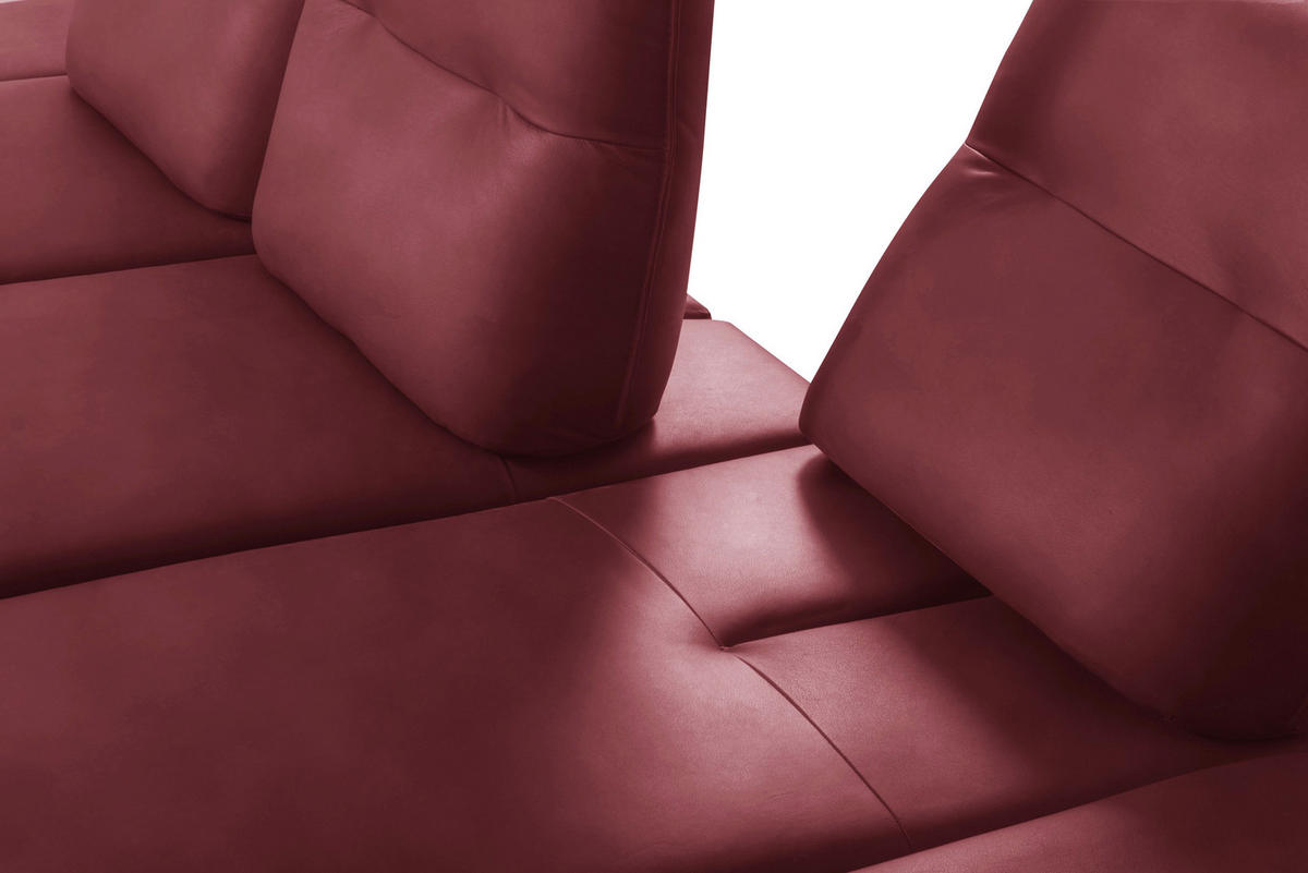ECKSOFA Kirschrot Echtleder Armteilverstellung, Kopfteilverstellung, Sitztiefenverstellung  - Schwarz/Kirschrot, Design, Leder/Metall (291/180cm) - Celina Home