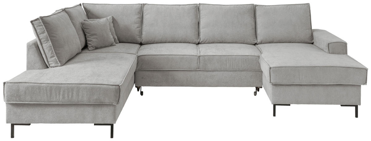 SJEDEĆA GARNITURA tekstil  srebrne boje   - srebrne boje/crna, Moderno, tekstil/metal (198/309/150cm) - MID.YOU