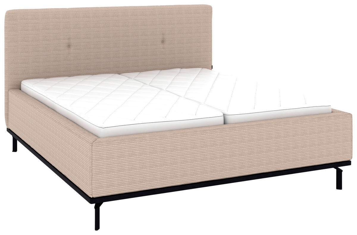 POLSTERBETT 180/200 cm,  in Taupe, Matratze, Lattenrost, Bettkasten, H2 + H2 = mittel  - Taupe/Graphitfarben, Design, Holz/Textil (180/200cm) - Musterring