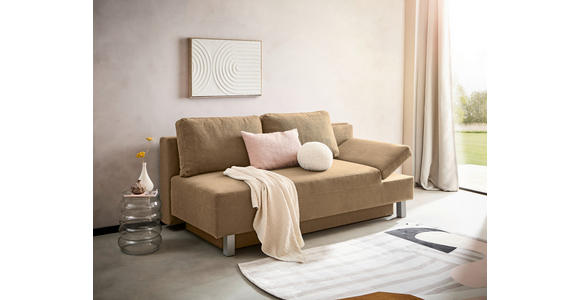 SCHLAFSOFA Flachgewebe Hellbraun - Chromfarben/Hellbraun, Design, Holz/Textil (205/77-93/99cm) - Novel