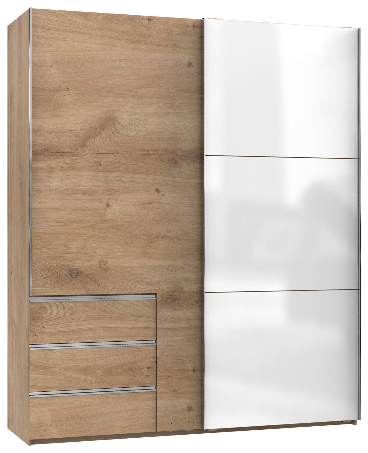 SCHWEBETÜRENSCHRANK 200/236/65 cm 2-türig Weiß, Eichefarben  - Chromfarben/Eichefarben, MODERN, Holzwerkstoff (200/236/65cm) - MID.YOU
