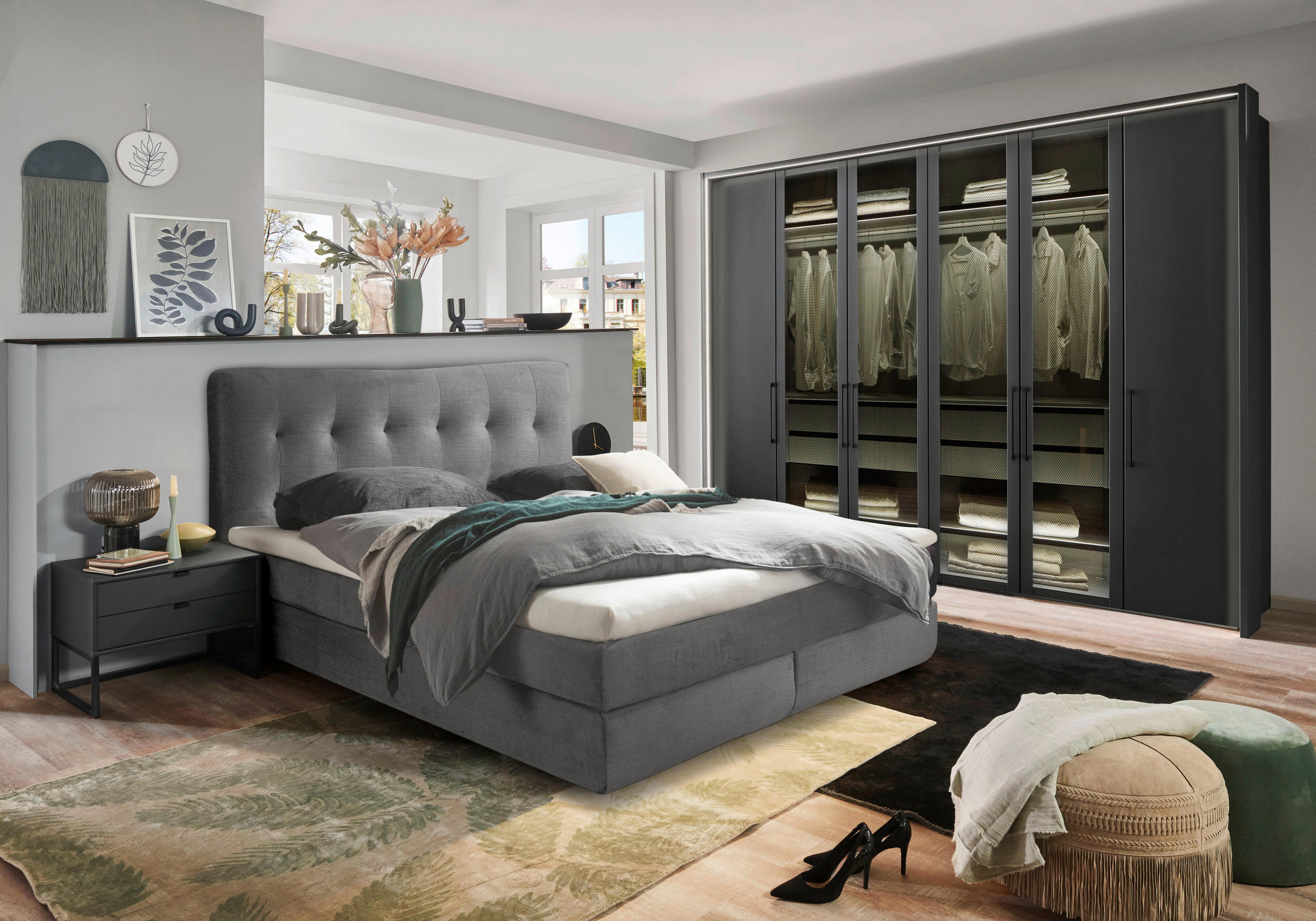 BOXSPRINGBETT 180/200 cm  in Silberfarben  - Silberfarben/Schwarz, Basics, Holzwerkstoff/Kunststoff (180/200cm) - Esposa