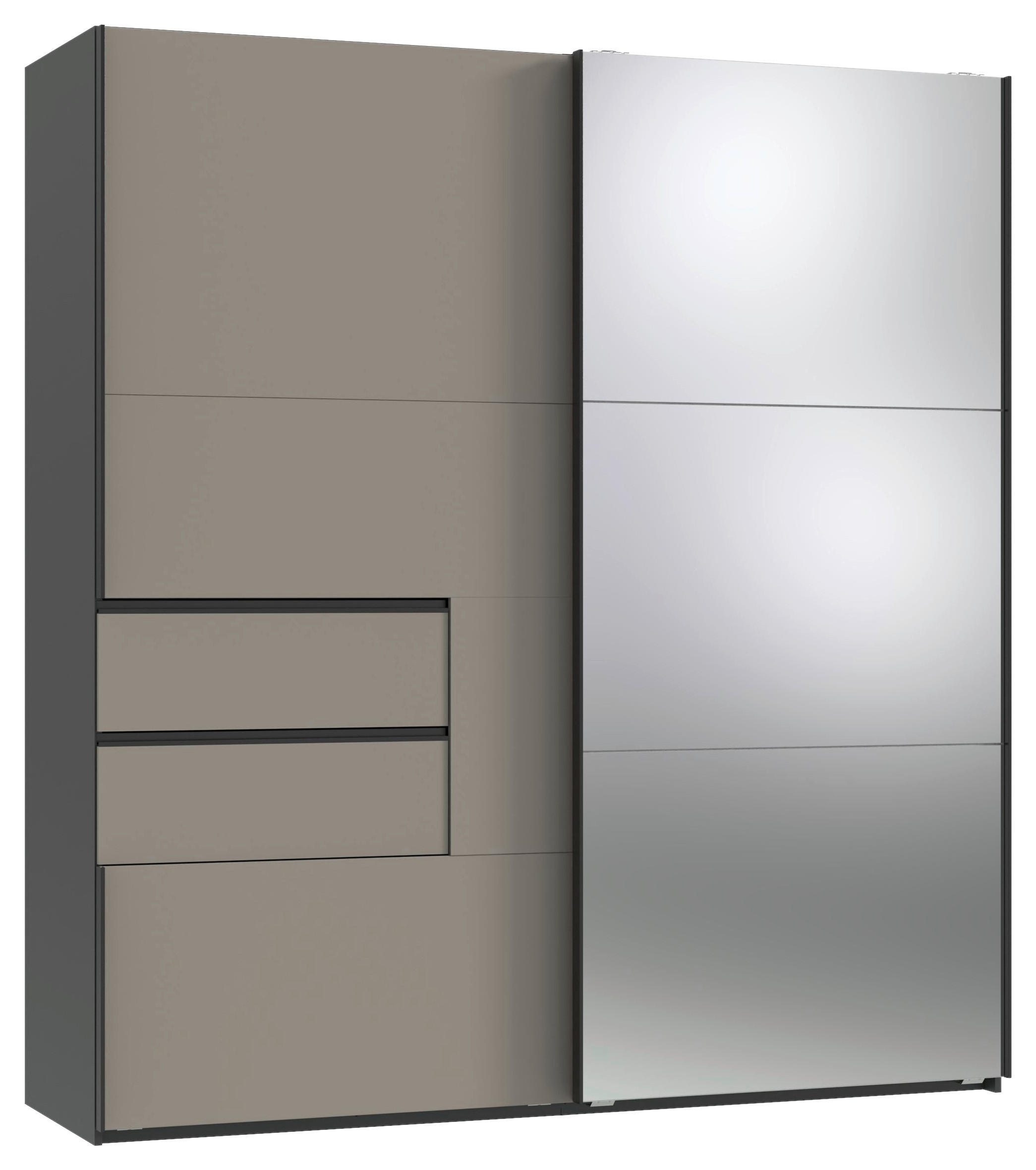 SCHWEBETÜRENSCHRANK 2-türig Graphitfarben, Grau  - Schwarz/Graphitfarben, Design, Glas/Holzwerkstoff (200/216/65cm) - Stylife