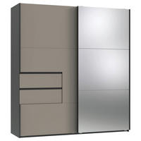 SCHWEBETÜRENSCHRANK 2-türig Graphitfarben, Grau  - Schwarz/Graphitfarben, Design, Glas/Holzwerkstoff (200/216/65cm) - Stylife