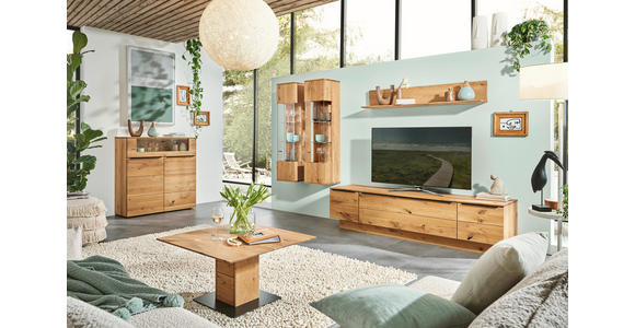 WOHNWAND  in Eichefarben  320/200,8/53,7 cm  - Eichefarben/Schwarz, Natur, Glas/Holz (320/200,8/53,7cm) - Valnatura