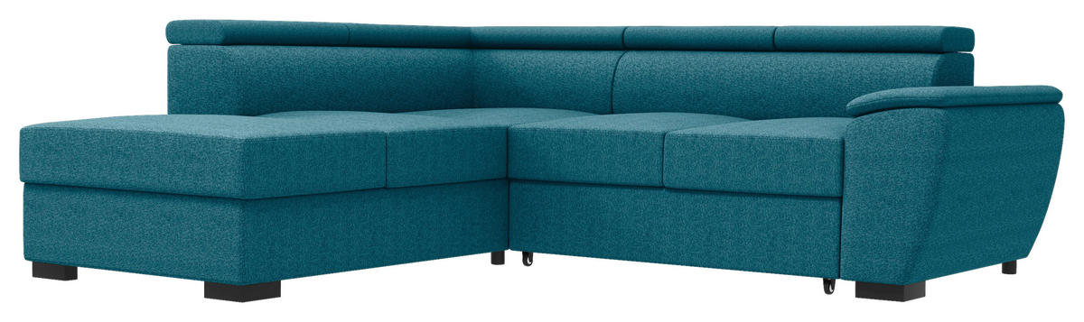 ECKSOFA Petrol Flachgewebe  - Petrol/Schwarz, KONVENTIONELL, Kunststoff/Textil (220/266cm) - Carryhome